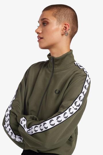 Dámské Bundy Fred Perry Cropped Taped Track Zelene | CZ 1145GSOL